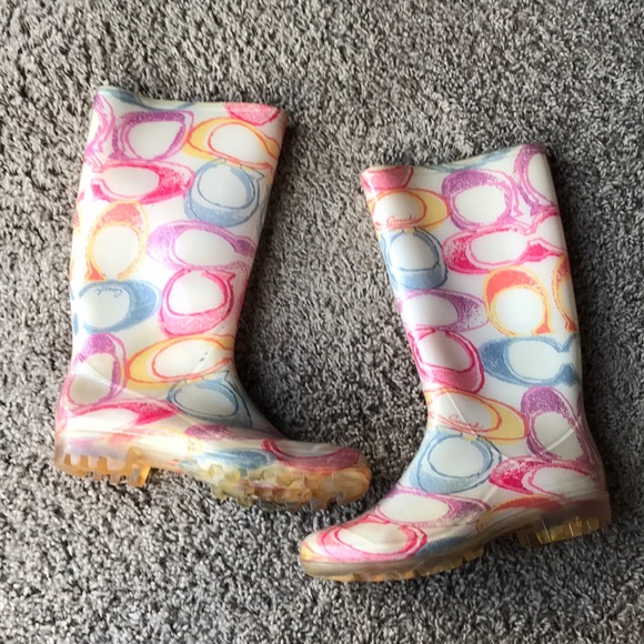 Coach Shoes - Coach clear rainbow signature print rain boots 7